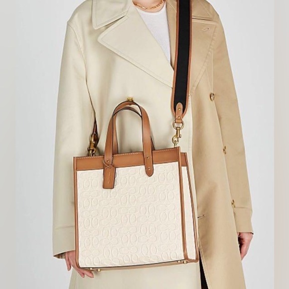 Coach Signature Canvas / Leather Field Tote Crossbody With Matching Zipper Pouch - Picture 6 of 16